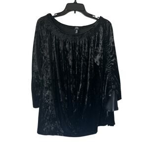 Jones New York Black Velvet Whimsigoth Ruched Sleeve Women’s Large Dark Romantic